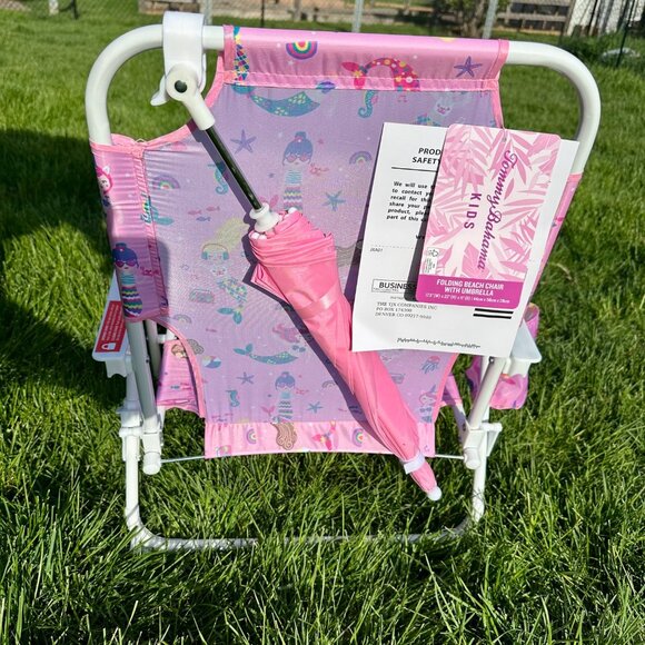 TOMMY BAHAMA Beach Chair Age 3-6 Years Pink Mermaid Cup Holder Umbrella Collapse - Picture 10 of 10